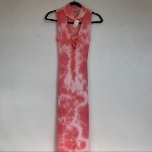 Fashion Nova long fitted dress. Worn once! Coral colored.